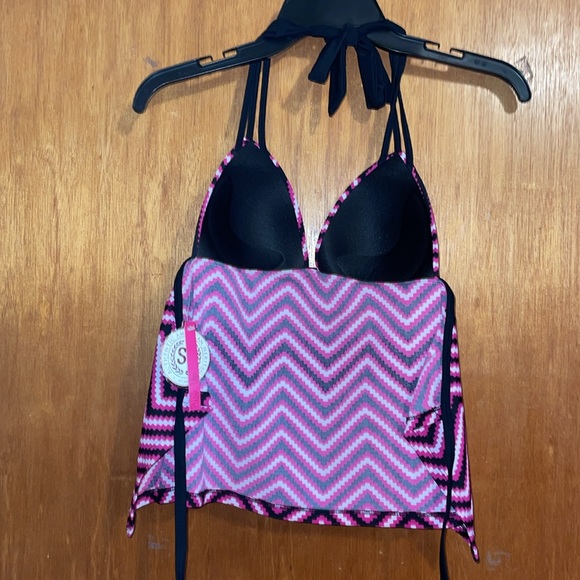 •SO•NWT BLACK/PINK/WHITE BOHO CHEVRON PUSH-UP TANKINI BIKINI TOP SIZE MEDIUM - Picture 8 of 12